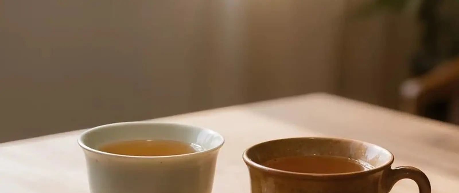 窓辺のテーブルに置かれた、ふたつの湯のみ(イメージ)