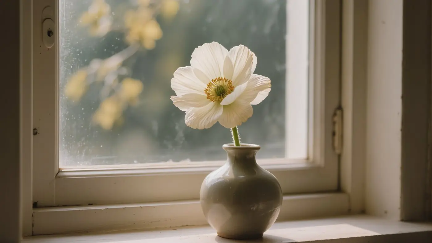 窓辺の一輪挿しに活けられた季節の花(イメージ)