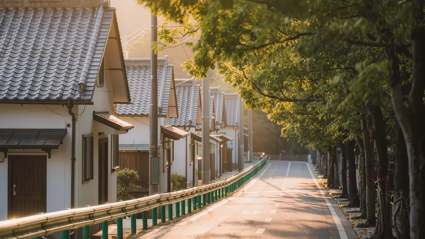 夕方の、木立ちに沿った静かな通学路(イメージ)