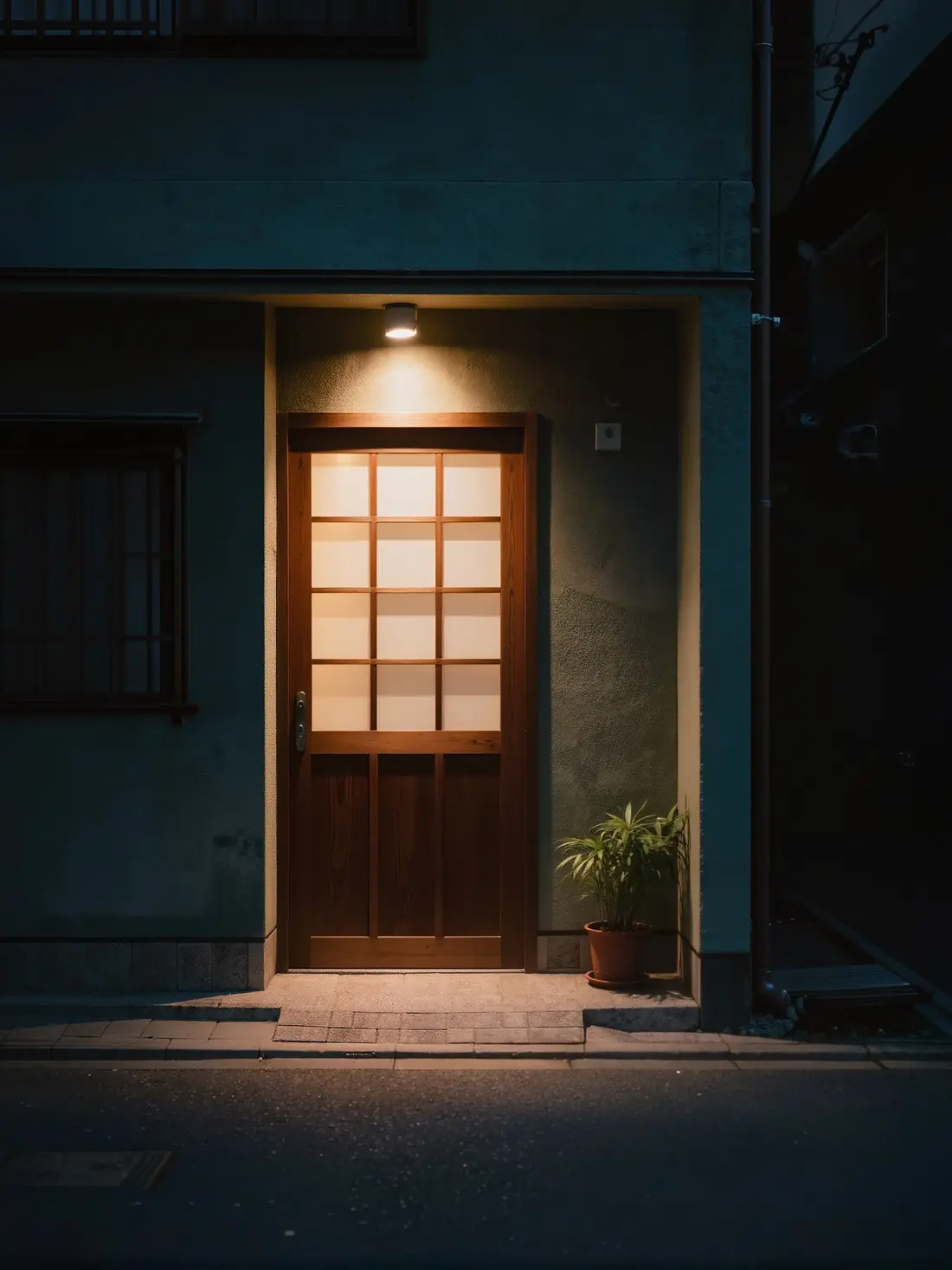 夜、明かりのついた玄関(イメージ)