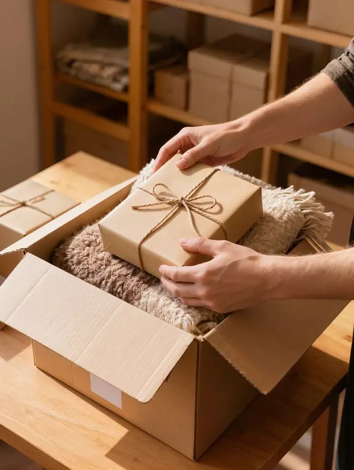 寄付の品を箱に詰める手元(イメージ)